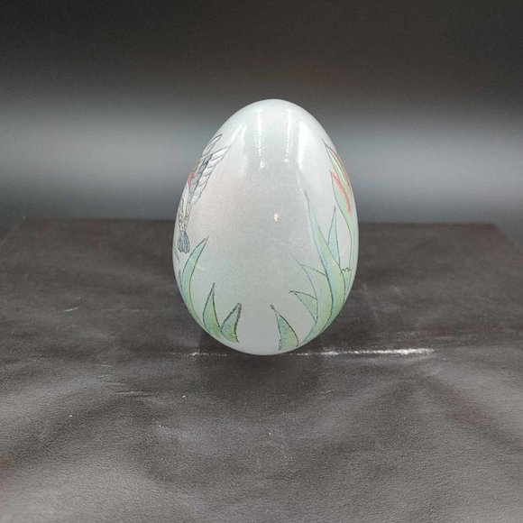 Vintage Reverse Hand Painted Glass Egg Hummingbird Flower - No Stand - Picture 5 of 7